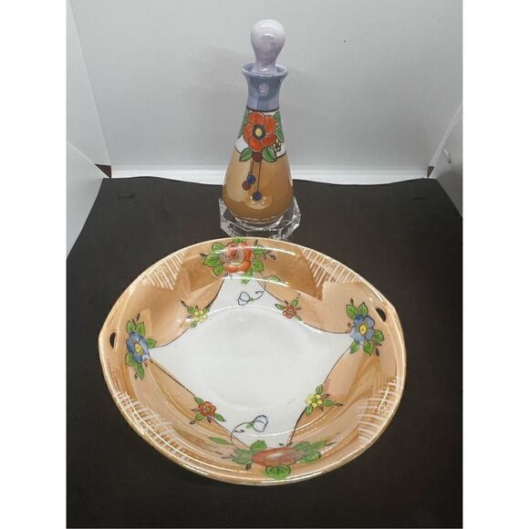 Vintage Peach Lusterware Serving Plate with Floral Pattern, Made in Japan - Picture 2 of 7